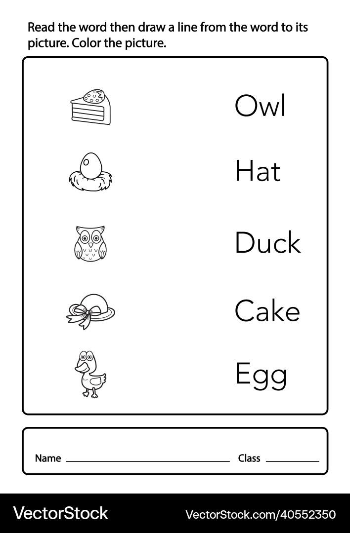 Learn to Read & Draw: Word Matching Game vector image