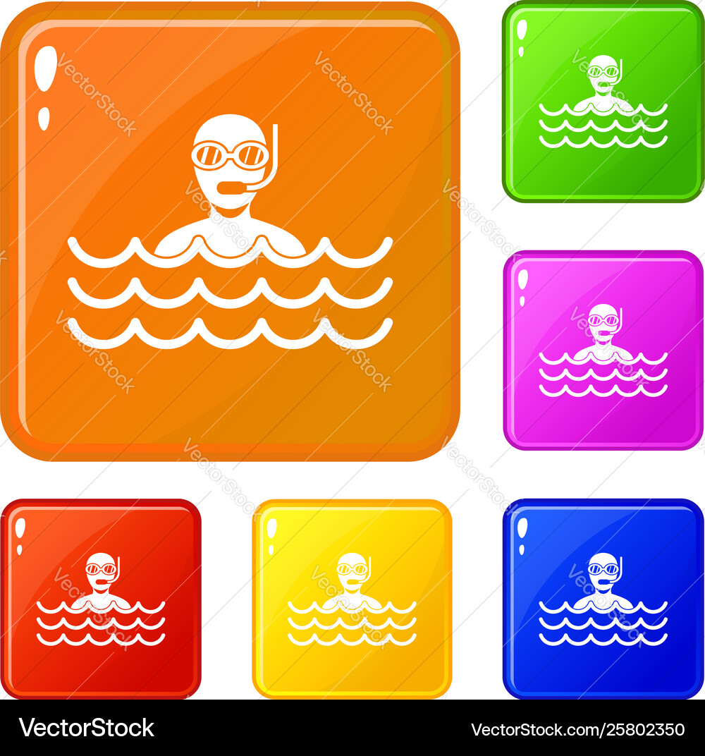 Man with scuba icons set color Man with scuba icons set color vector image