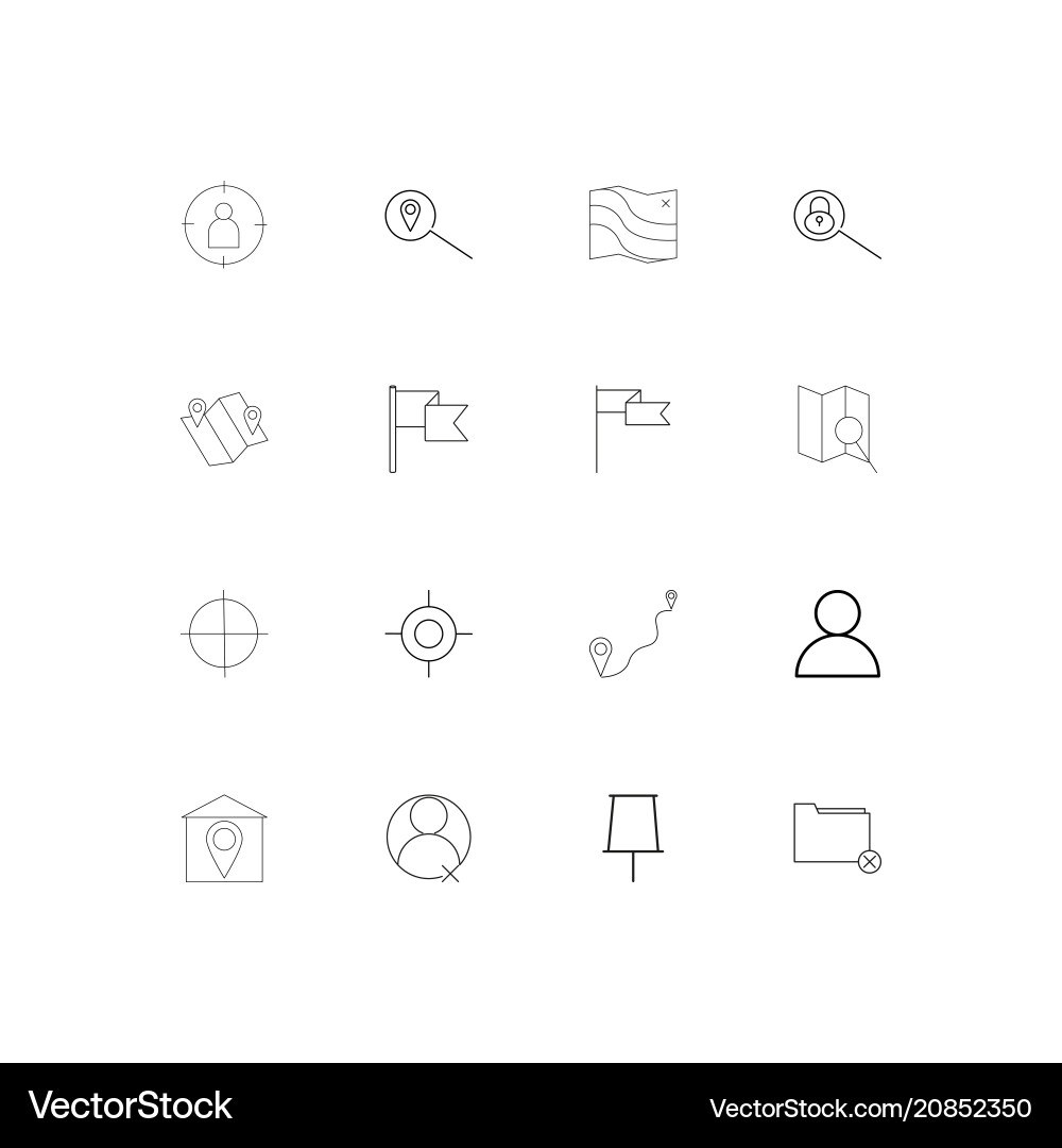 Maps and navigation linear thin icons set vector image