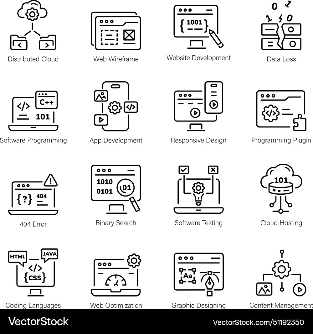 Modern pack of 16 programming linear icons vector image