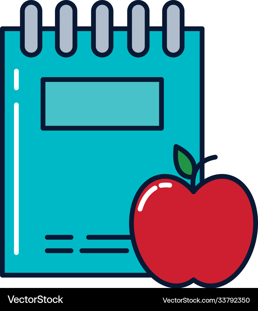 Notebook with apple line and fill style icon vector image