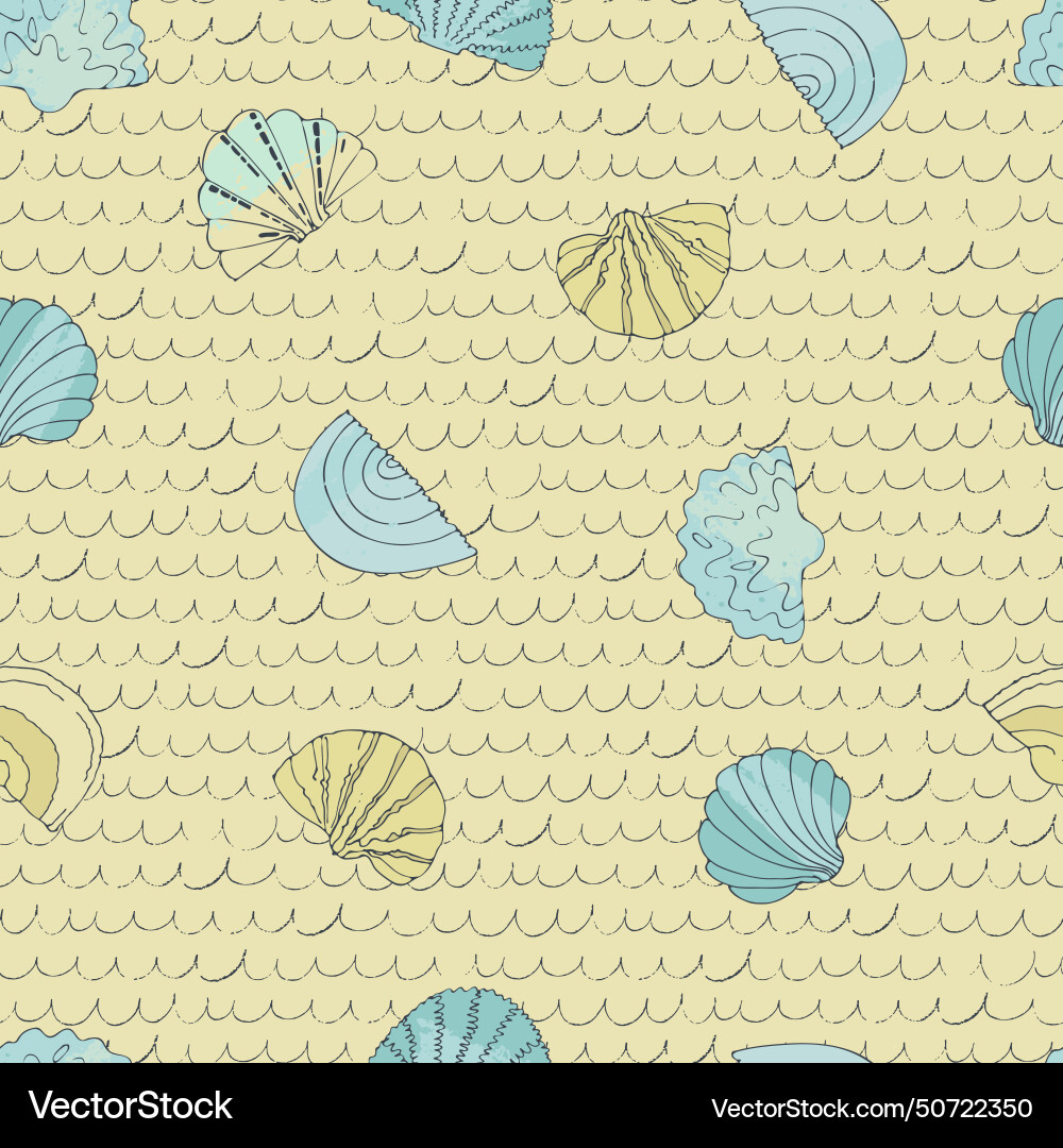 Seamless pattern with hand drawn shells sands Seamless pattern with hand drawn shells sands Vector Image