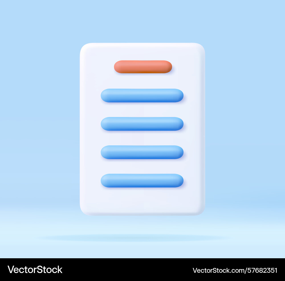 3d minimal document or text list icon 3d minimal document or text list icon vector image