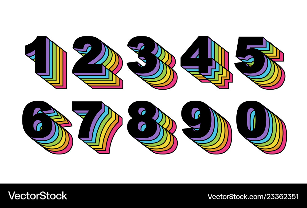 80 s Retro Zahlen Regenbogen Vintage Alphabet 80 s Retro Zahlen Regenbogen Vintage Alphabet vektorbild
