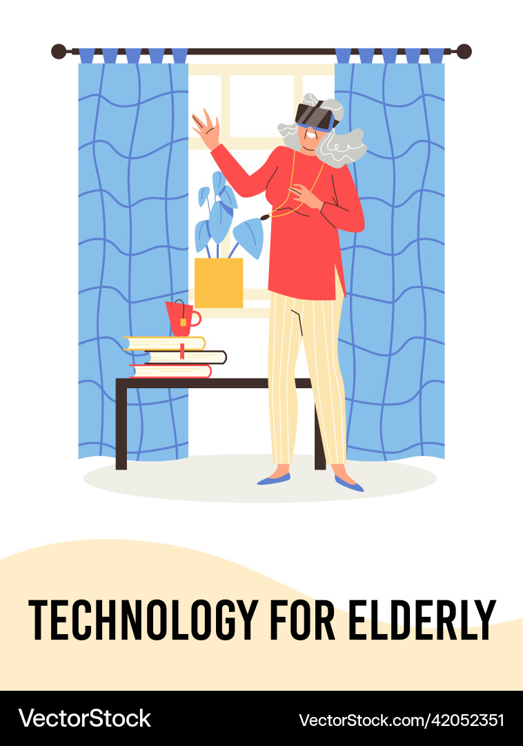 Advanced vr and computer technology for elderly Advanced vr and computer technology for elderly Vector Image
