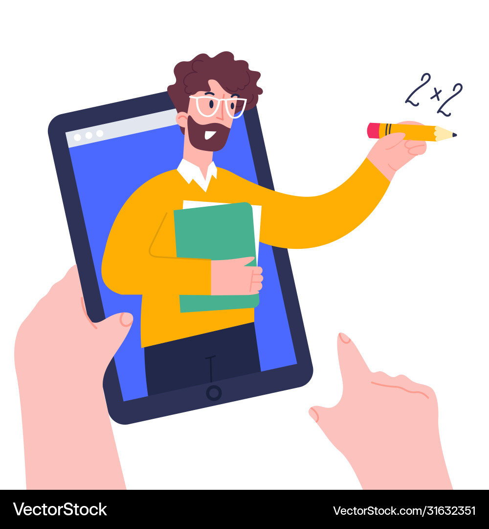 Child hands holing tablet computer using digital Vector Image