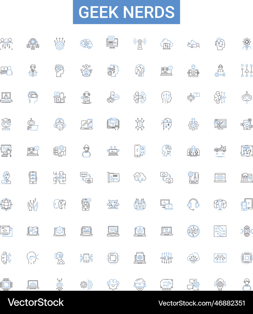 Geek nerds outline icons collection geeks vector image
