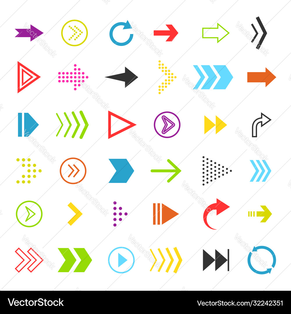 Motion arrows icon flat colorful line pointer Motion arrows icon flat colorful line pointer vector image