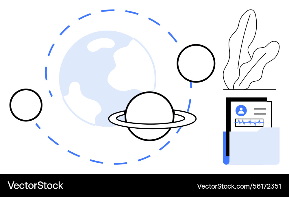 Planetary system with orbit lines and documents Planetary system with orbit lines and documents vector image