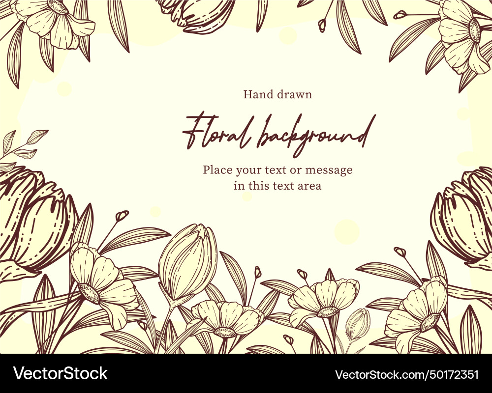 Retro linear engraved flower background with text Vector Image