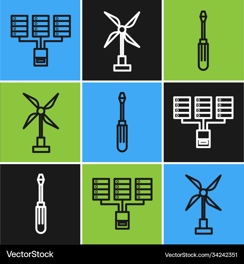 Set line server data web hosting screwdriver vector image