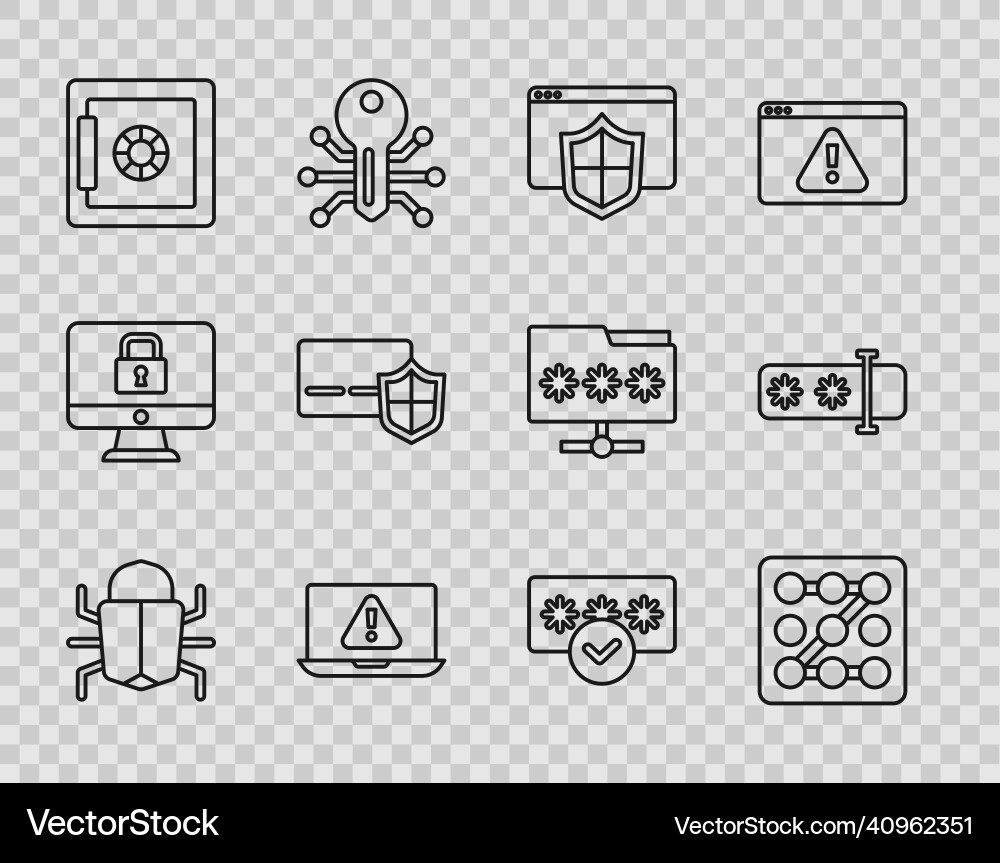 Set line system bug graphic password protection Set line system bug graphic password protection vector image