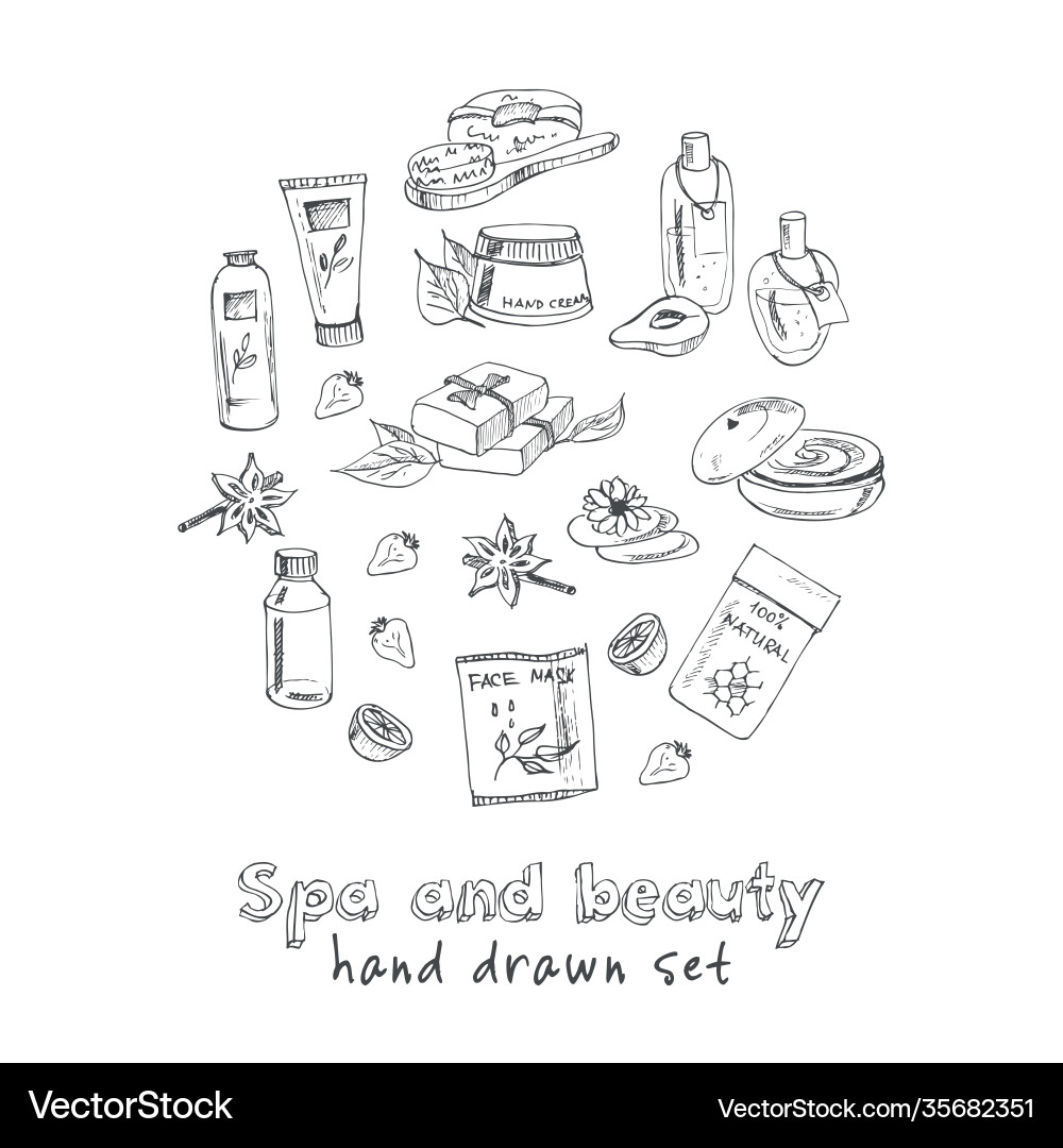 Spa beauty and care hand drawn elements Spa beauty and care hand drawn elements Vector Image