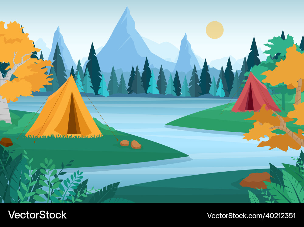 Summer camping with tents outdoor nature Summer camping with tents outdoor nature vector image
