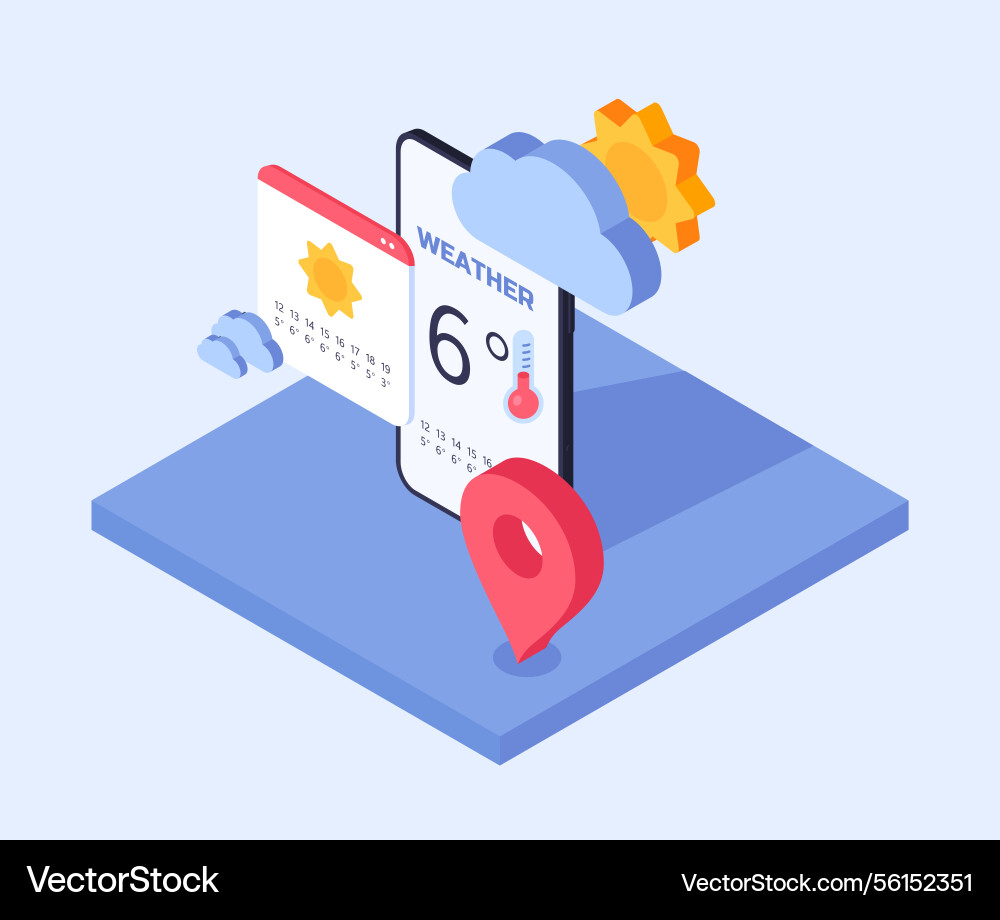 Weather forecast app and calendar display vector image