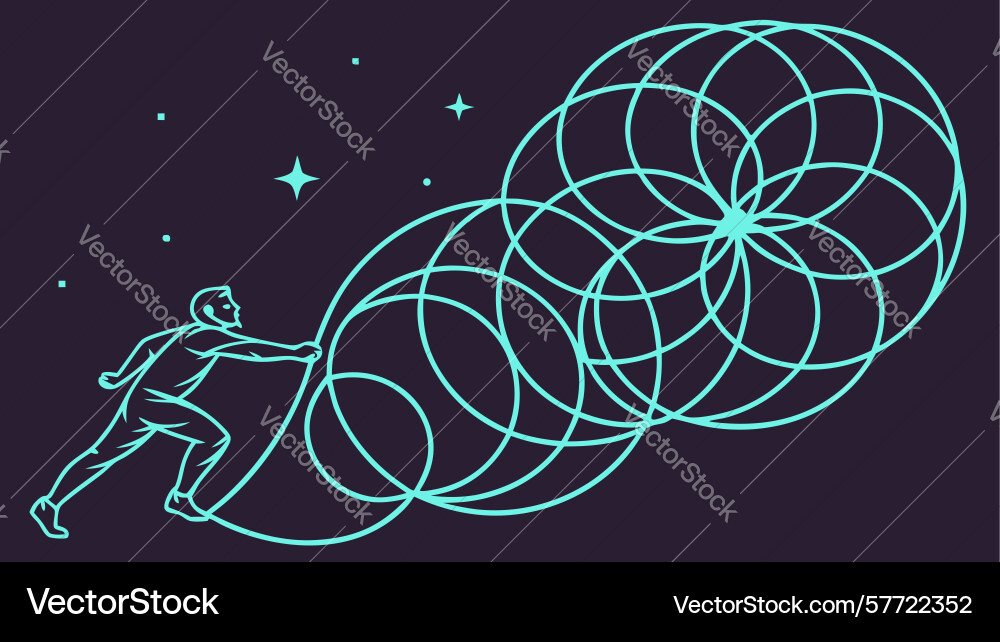 Abstract figures running with cosmic trails in vector image