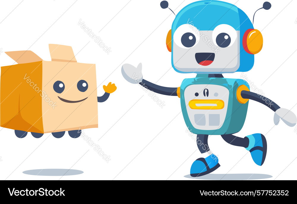 Blue robot handling a package delivery design Vector Image