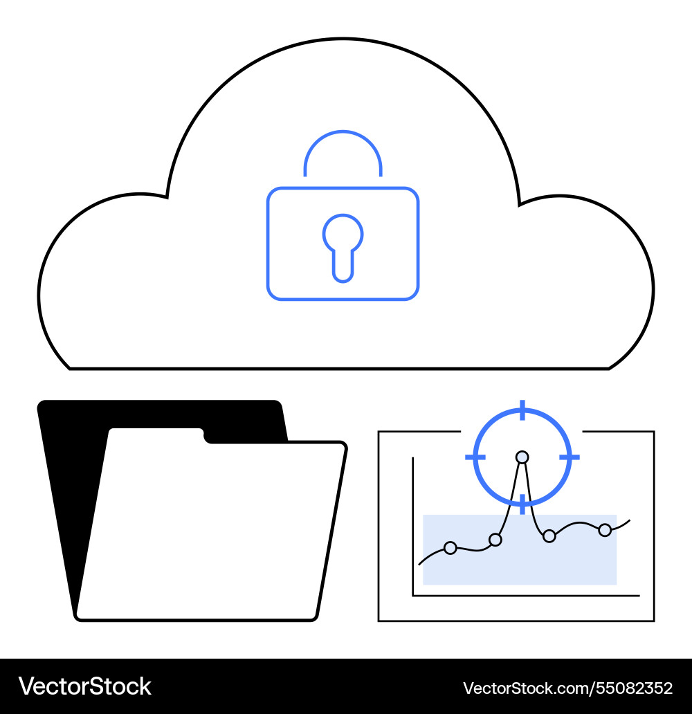 Cloud security with locked data file folder Cloud security with locked data file folder vector image