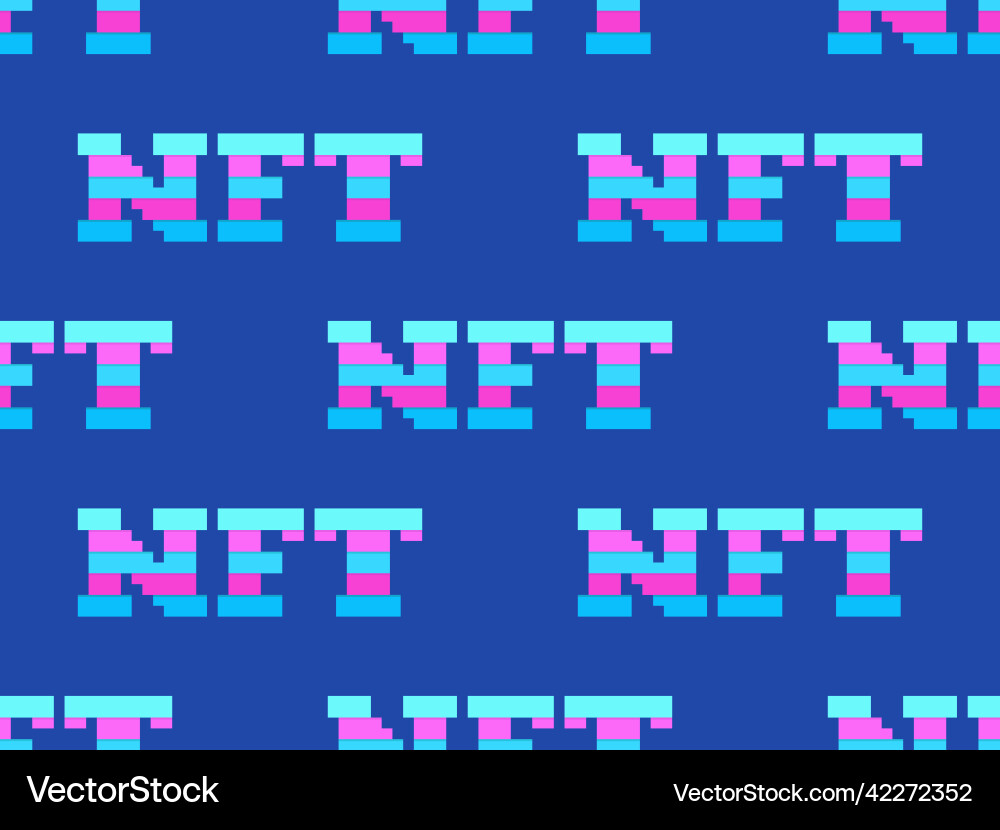 Nft token pixel art text seamless pattern Vector Image