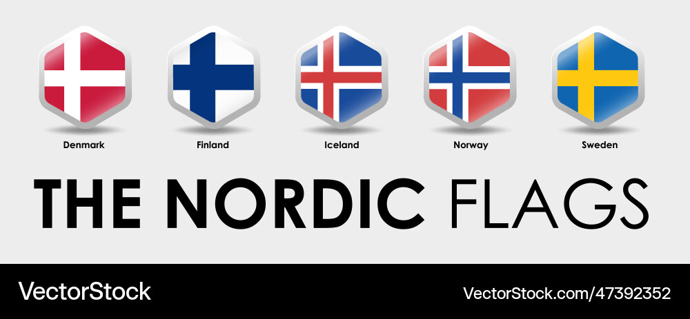 Nordic countries flag simple hexagon shape design Nordic countries flag simple hexagon shape design Vector Image
