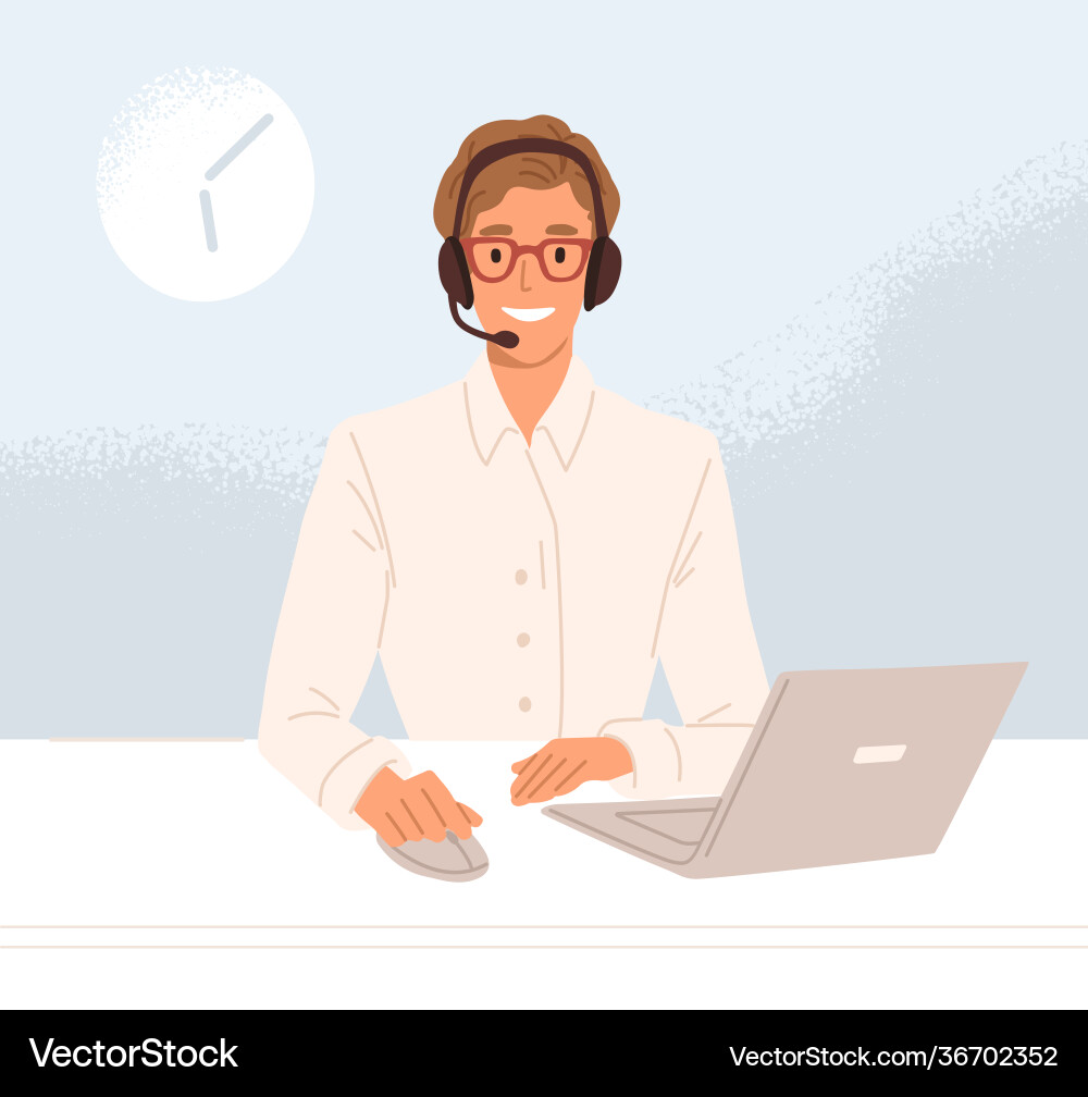 Operator call center in headset working vector image