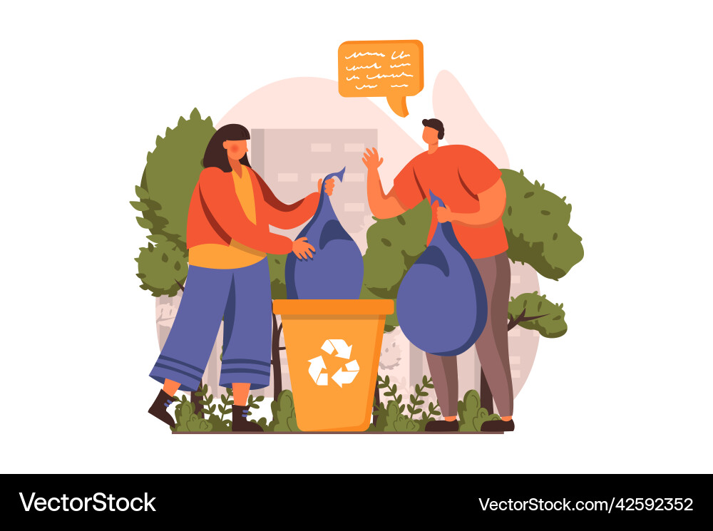 People collecting garbage web concept in flat People collecting garbage web concept in flat vector image