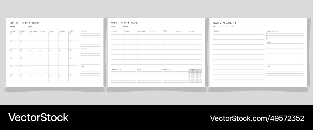 Planner templates for month week day organizer Vector Image