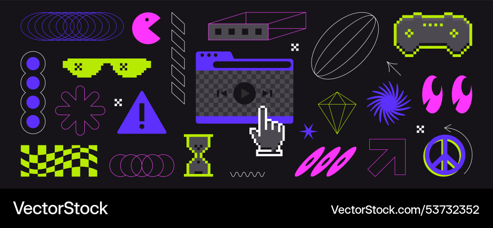 Y2k pixel art retro game console wireframe Y2k pixel art retro game console wireframe vector image