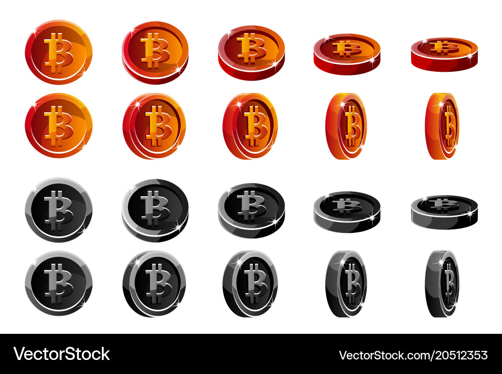 Animation rotation red and black 3d bitcoin vector image