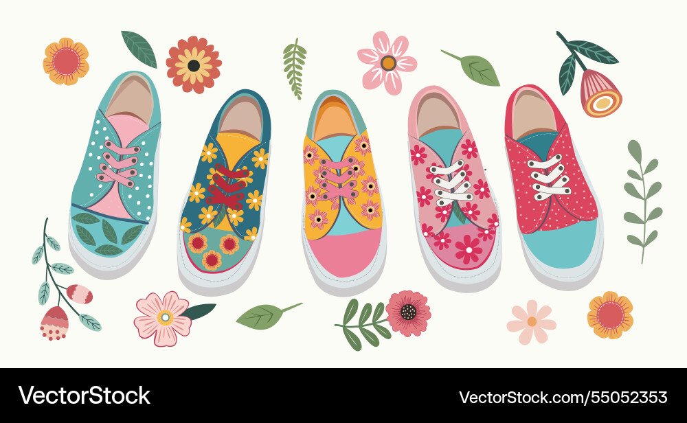 Collection of cartoon shoes fashion cute sneakers Collection of cartoon shoes fashion cute sneakers vector image