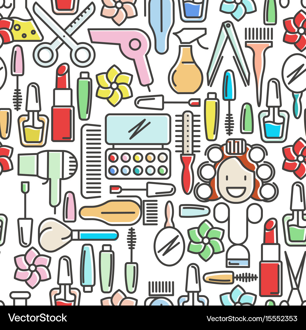 Cosmetics make up and beauty accessories pattern Vector Image