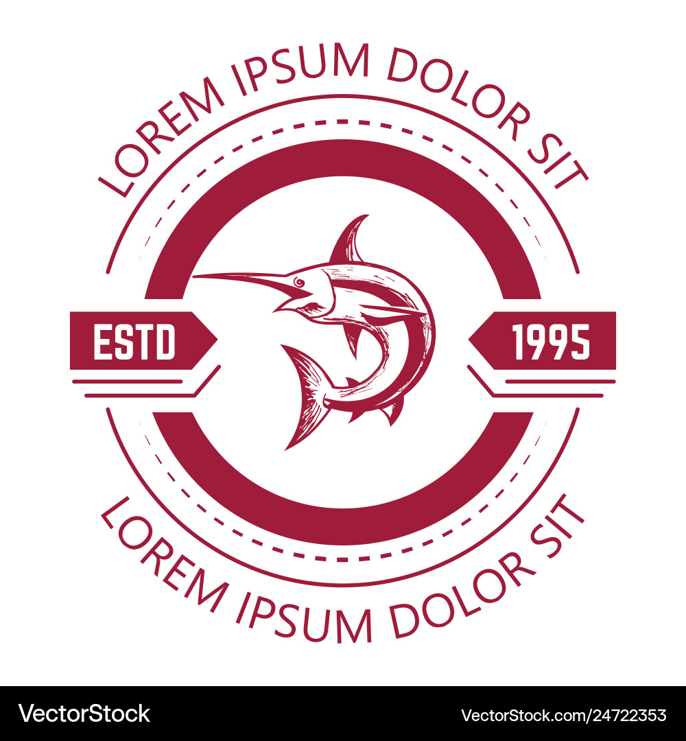 Fish on emblem in round frame with date and text Fish on emblem in round frame with date and text vector image