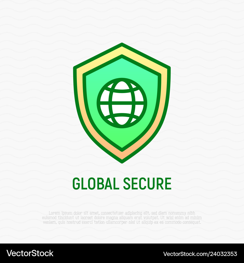 Global secure thin line icon shield with globe Vector Image
