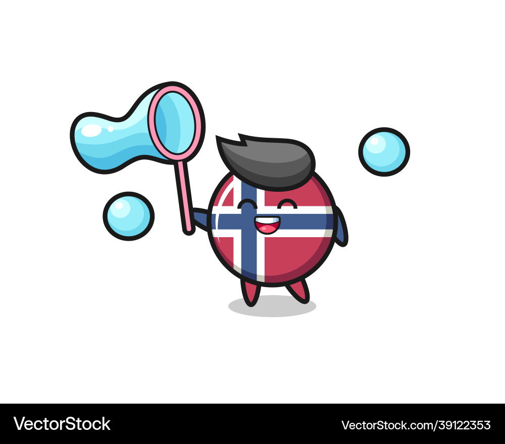 Happy norway flag badge cartoon playing soap Happy norway flag badge cartoon playing soap vector image