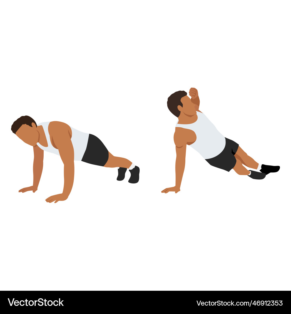 Man doing push up with a twist flat Man doing push up with a twist flat Vector Image