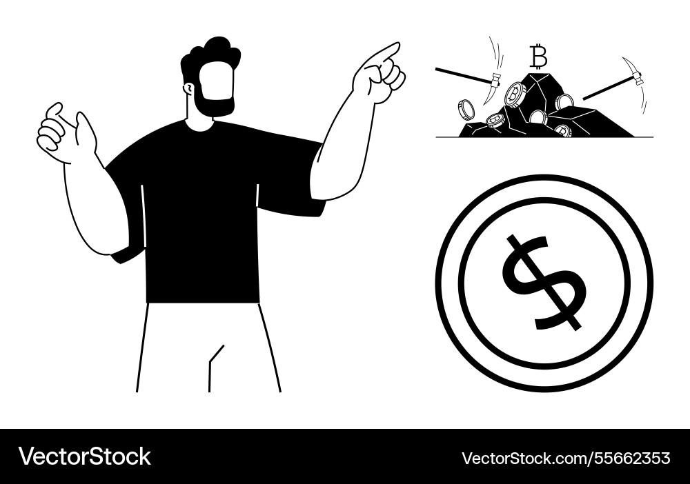 Man explaining cryptocurrency mining process Man explaining cryptocurrency mining process vector image