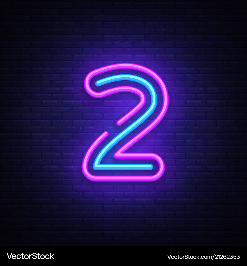 Number two symbol neon sign vector image