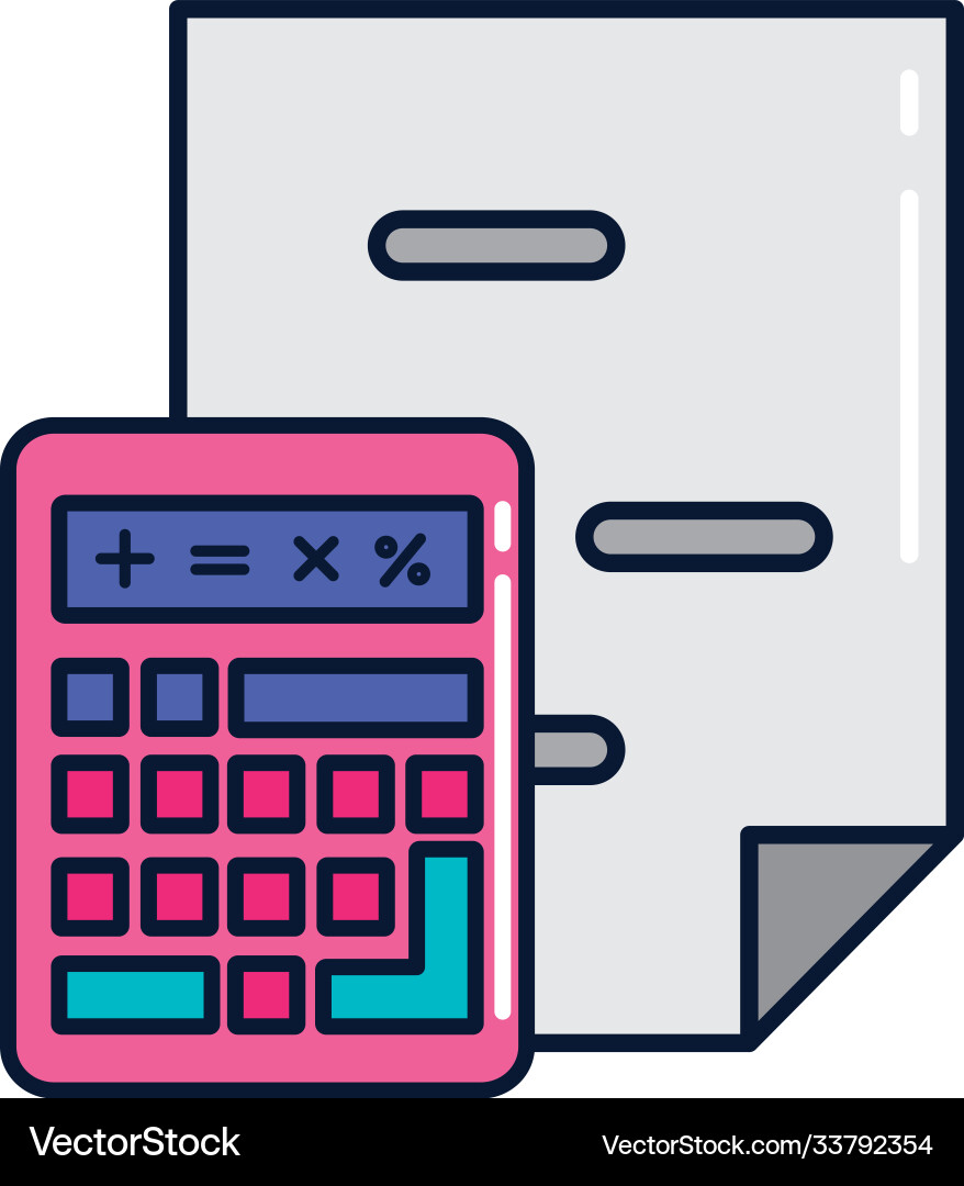 Calculator math with document line and fill style Calculator math with document line and fill style Vector Image