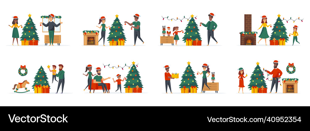 Christmas tree decoration bundle of scenes Christmas tree decoration bundle of scenes vector image