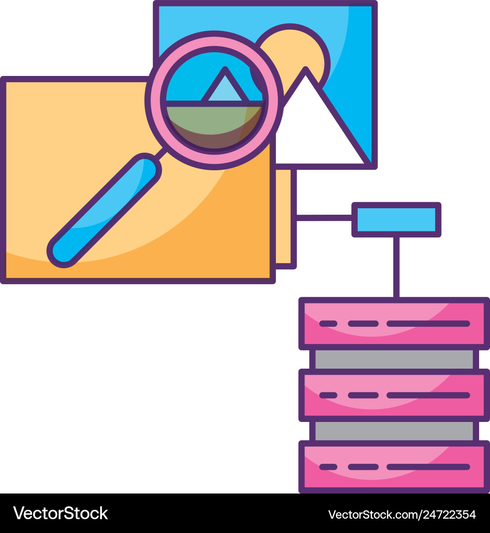 Databse server folder magnifying glass data Databse server folder magnifying glass data vector image