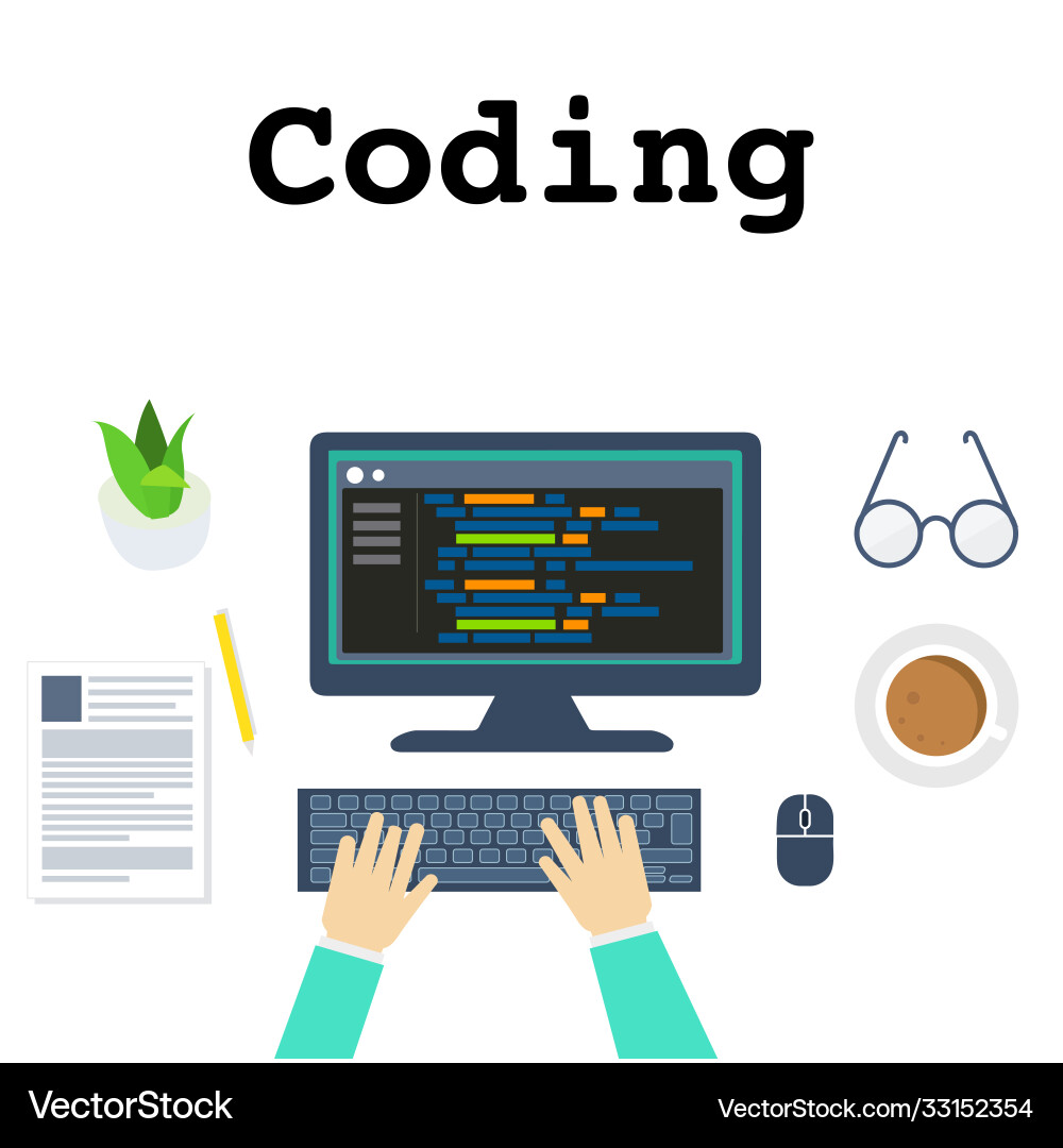 Developer coding computer screen working Developer coding computer screen working vector image