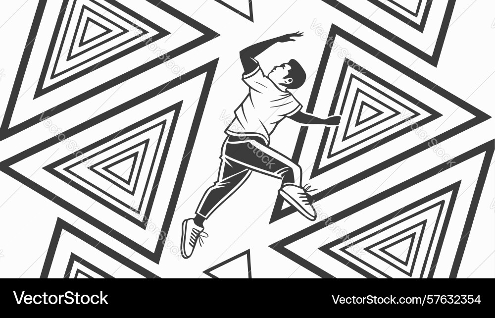 Dynamic abstract triangles with running figure vector image
