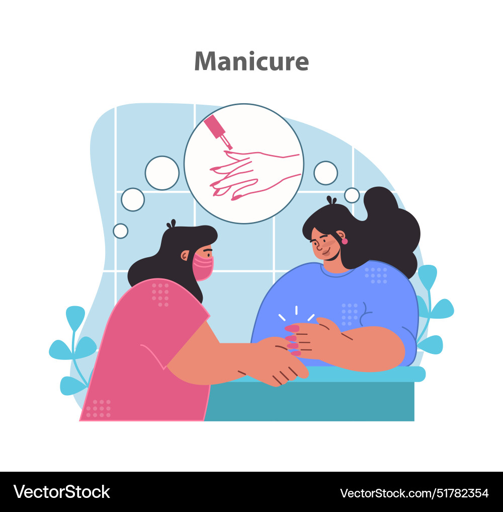 Manicure session in progress joyful customer Manicure session in progress joyful customer Vector Image