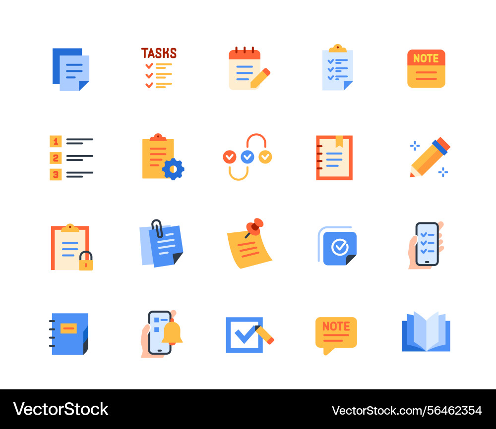 Note and task icons set colorful signs with to do vector image