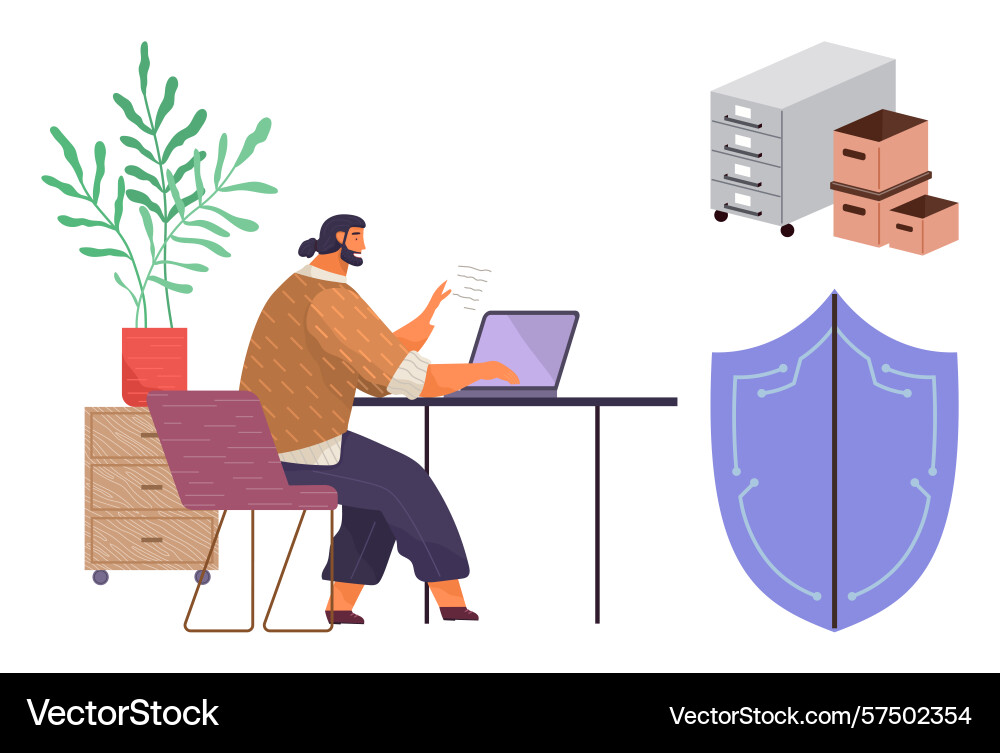 Office worker managing digital data security vector image