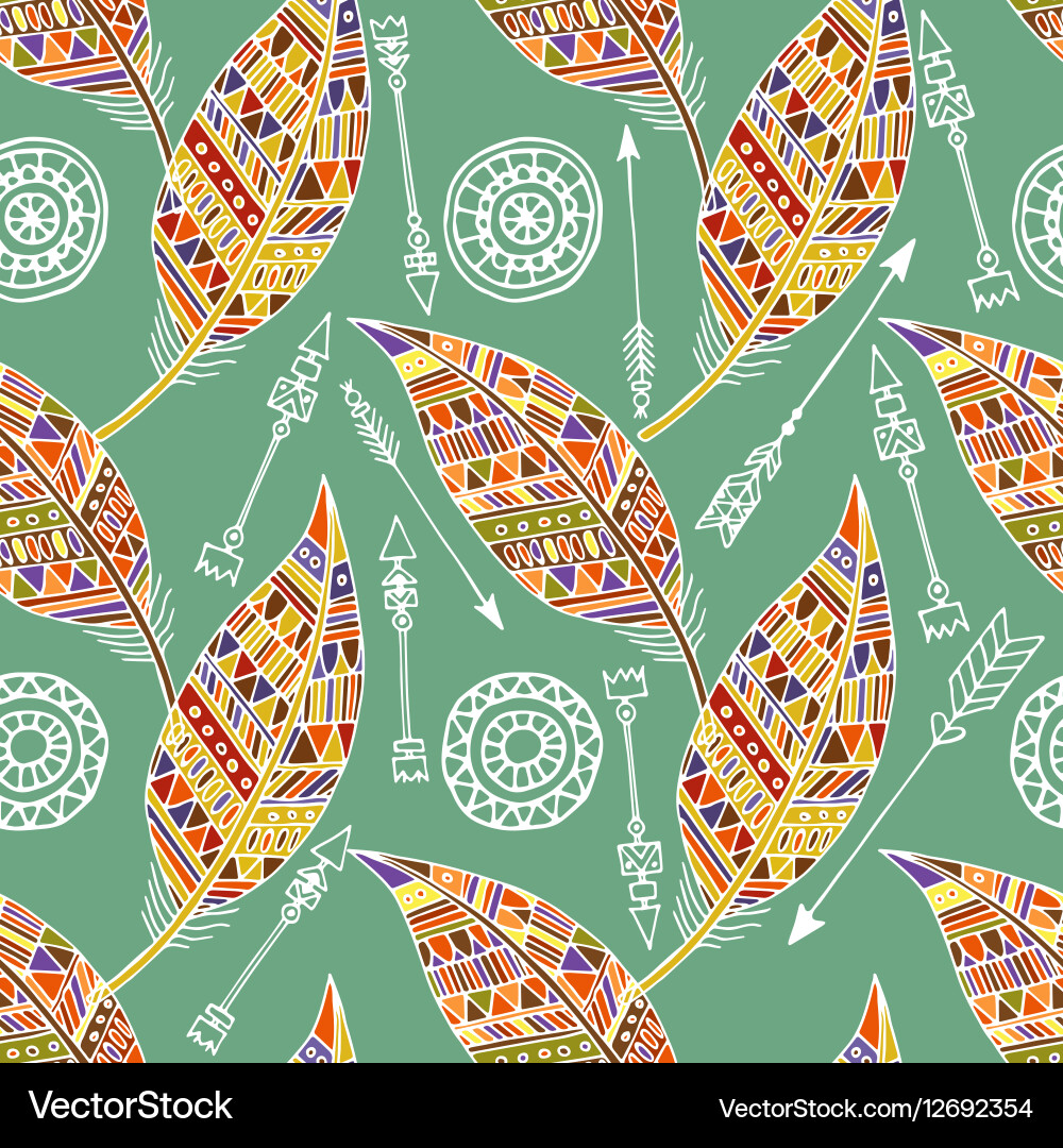Seamless pattern with feather and arrows vector image