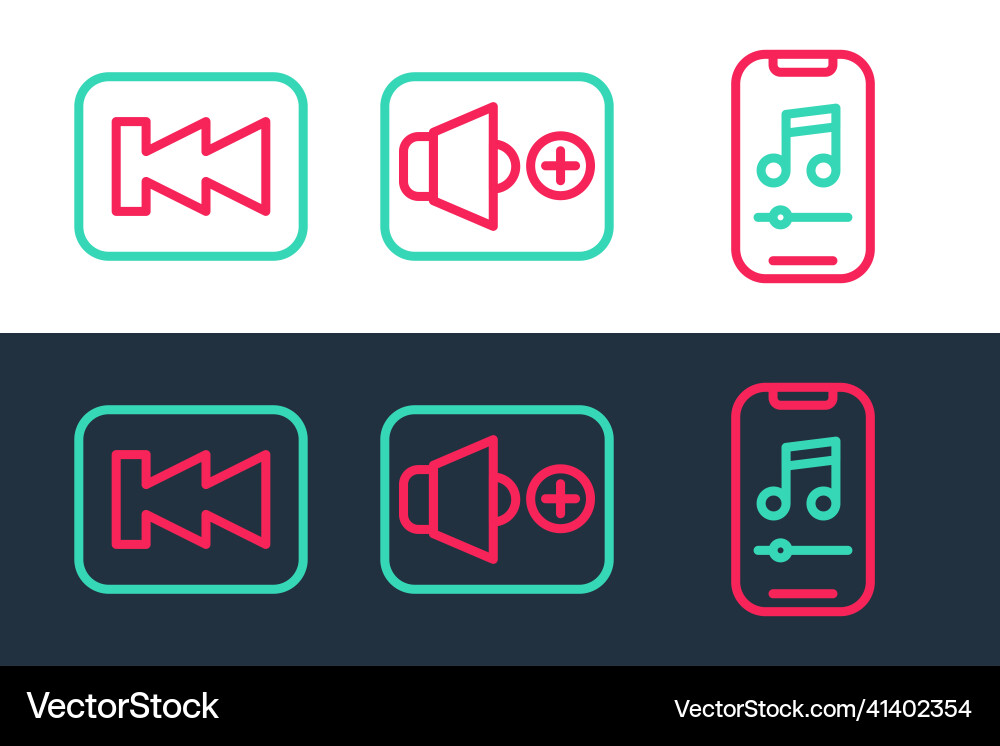 Set line music player rewind button and speaker Vector Image