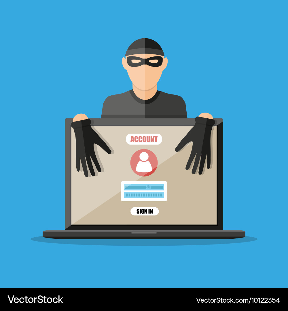 Thief hacker stealing passwords from laptop vector image