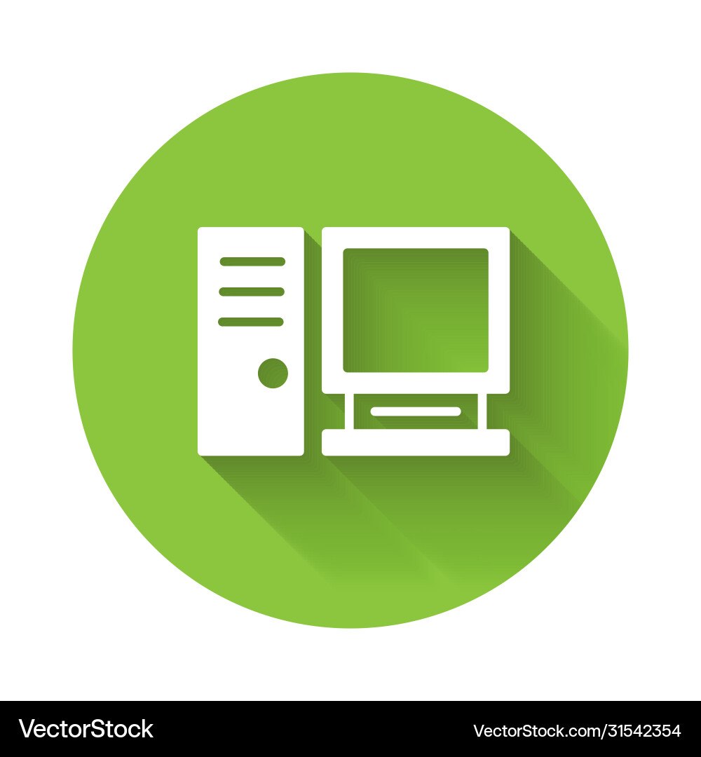 White computer monitor icon isolated with long White computer monitor icon isolated with long vector image