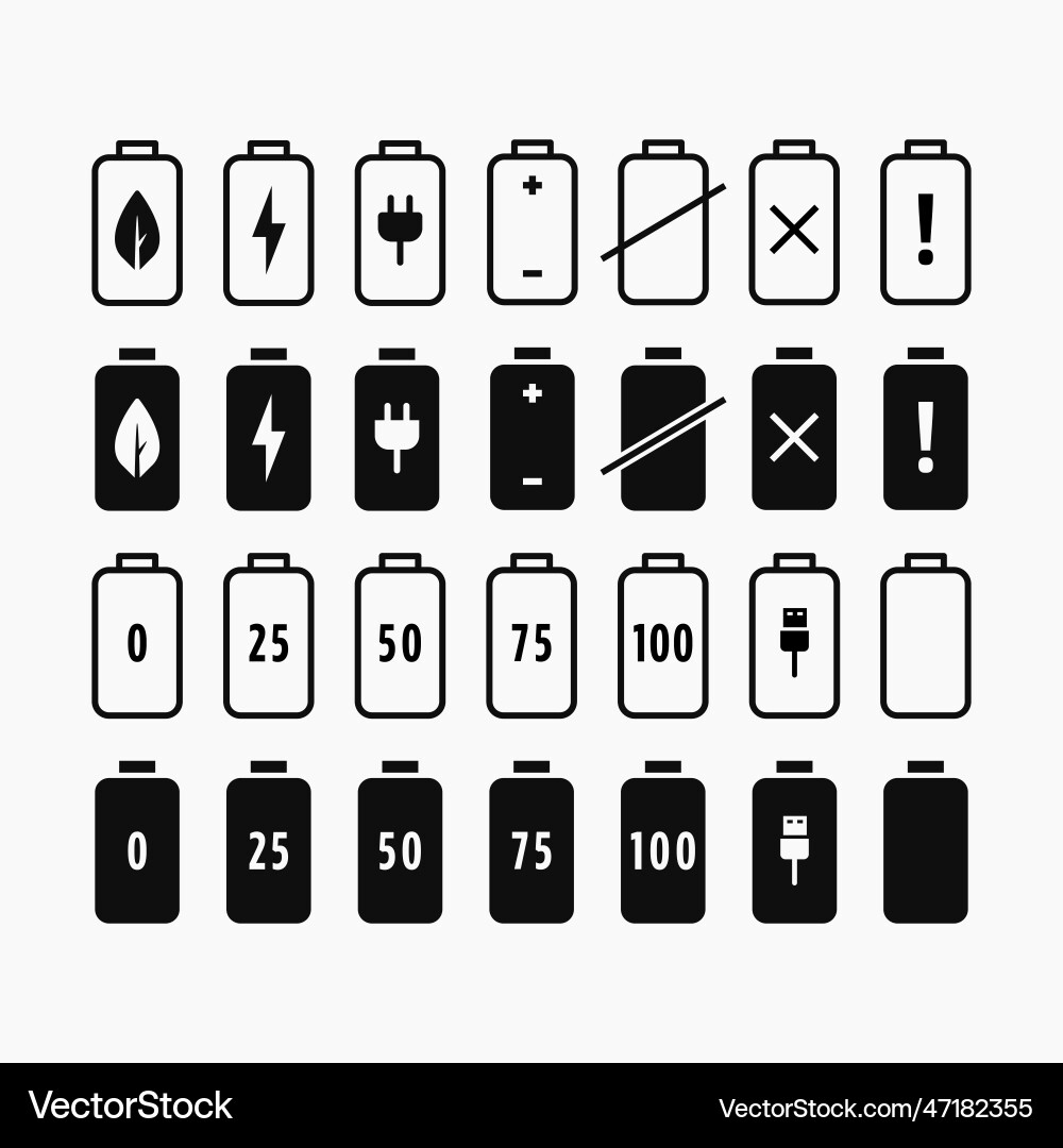 Battery icon set flat design suitable for user Battery icon set flat design suitable for user vector image
